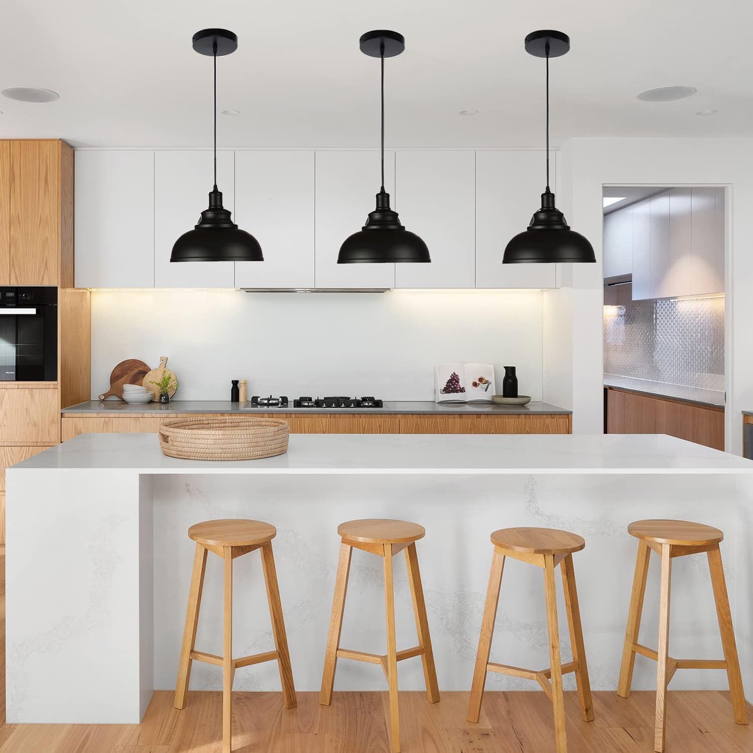 Black Dome Metal Pendant Lights - Hanging Ceiling Fixture for Industrial, Farmhouse Kitchen Island, Dining Room, Foyer (3 pack) - Image 4