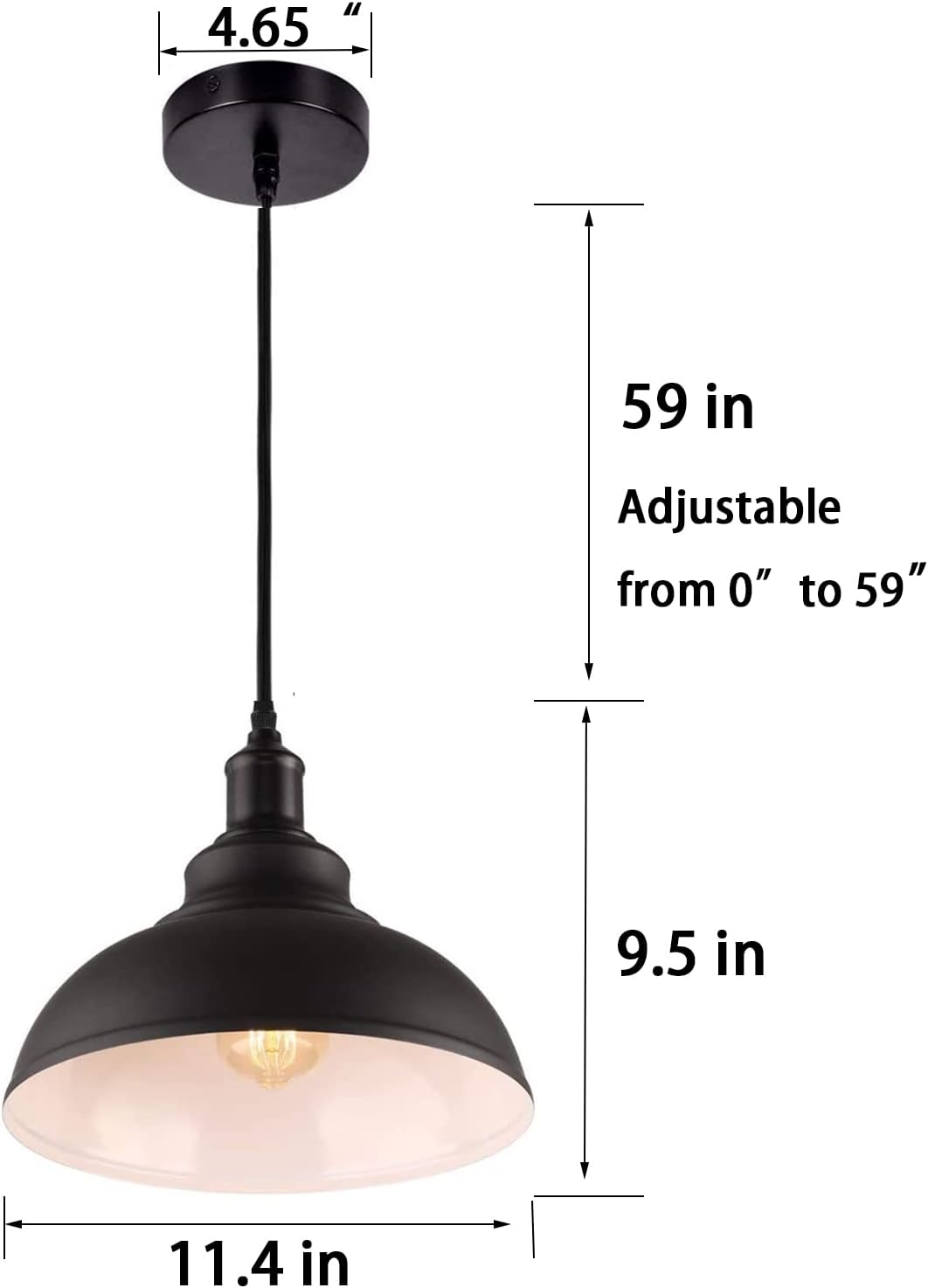 Black Dome Metal Pendant Lights - Hanging Ceiling Fixture for Industrial, Farmhouse Kitchen Island, Dining Room, Foyer (3 pack) - Image 5