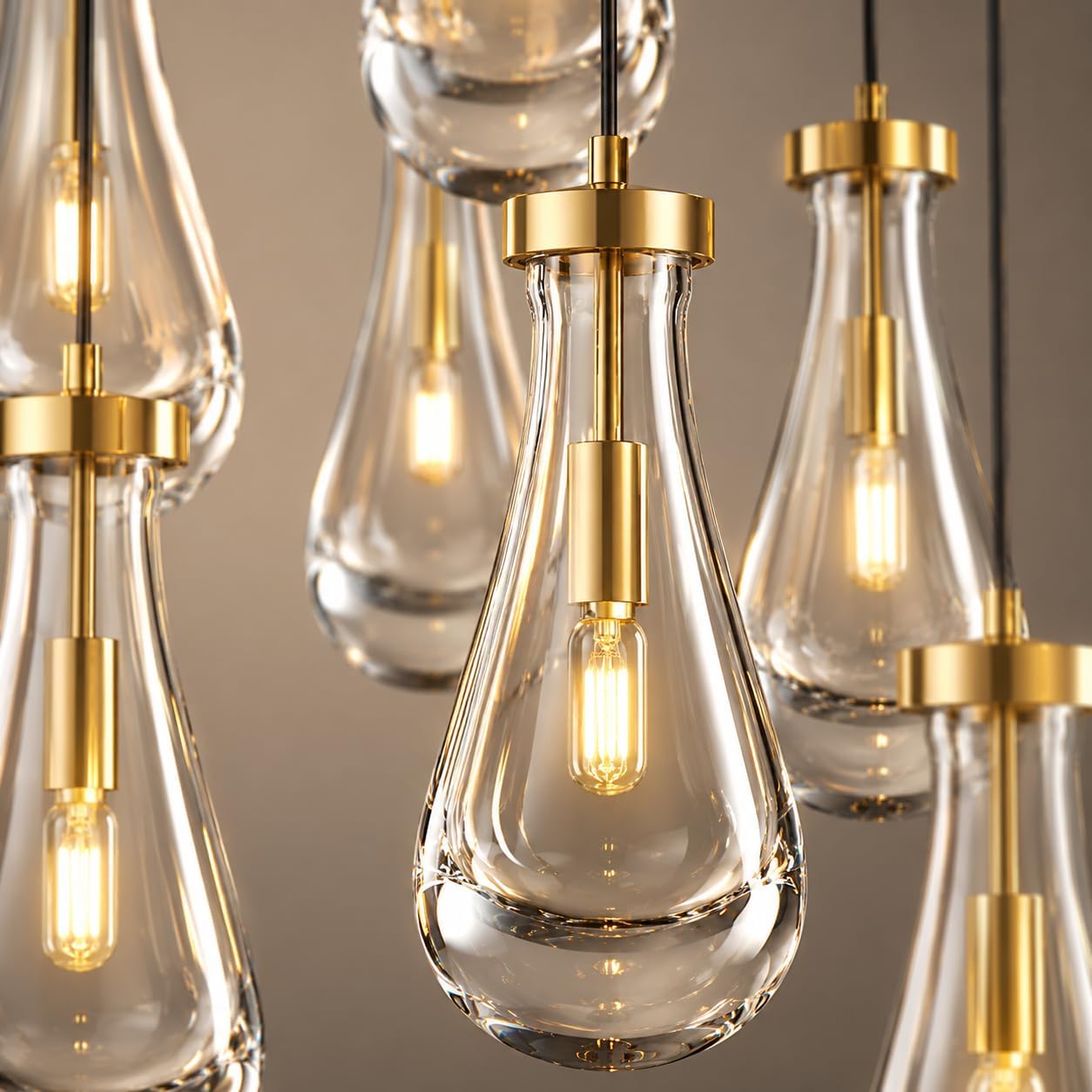Modern Gold Teardrop Pendant Light - Crystal Raindrop Dimmable Chandelier - Image 3