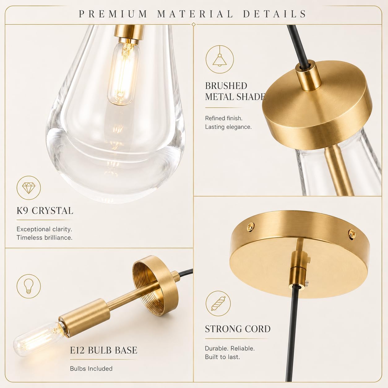 Modern Gold Teardrop Pendant Light - Crystal Raindrop Dimmable Chandelier - Image 4
