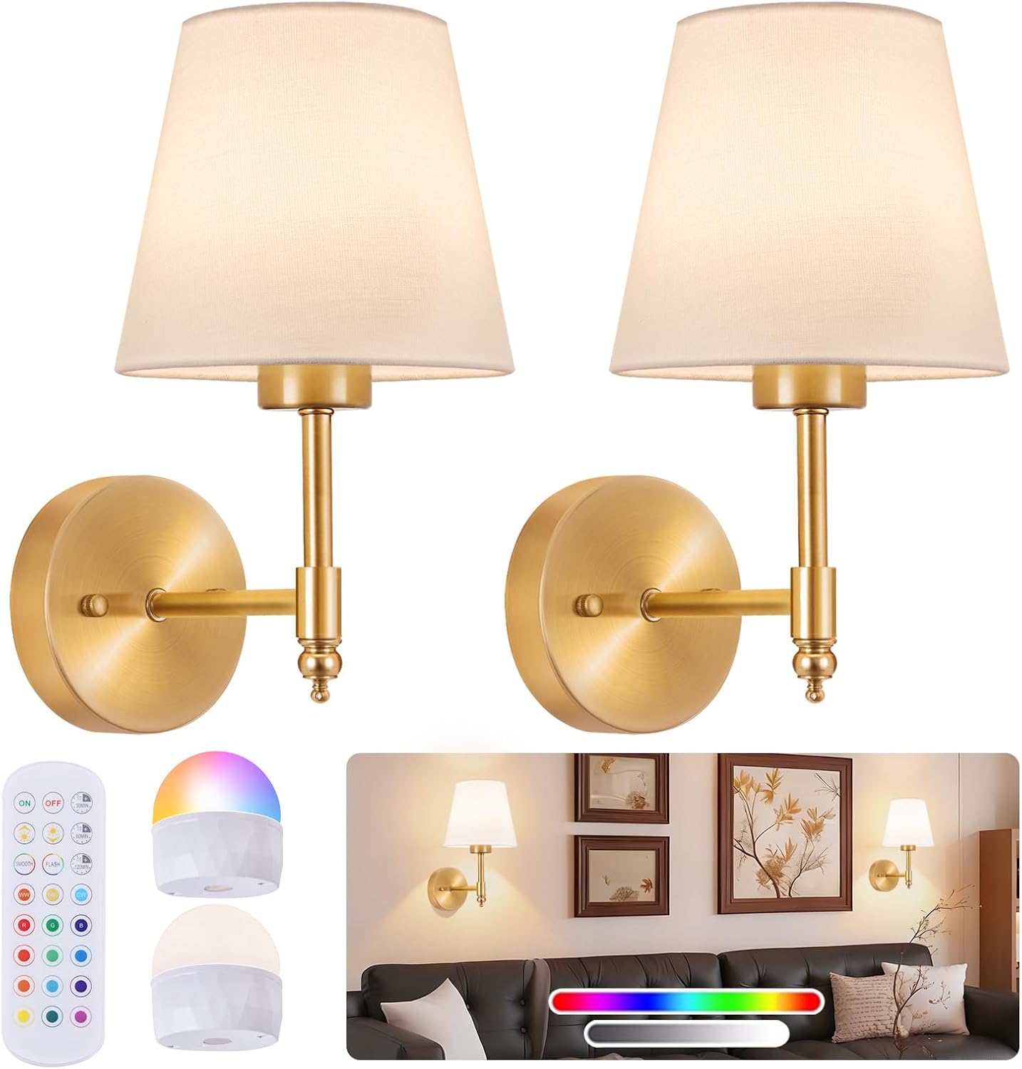 Battery Operated Wall Sconce Set of 2, Rechargeable Wireless Wall Lights