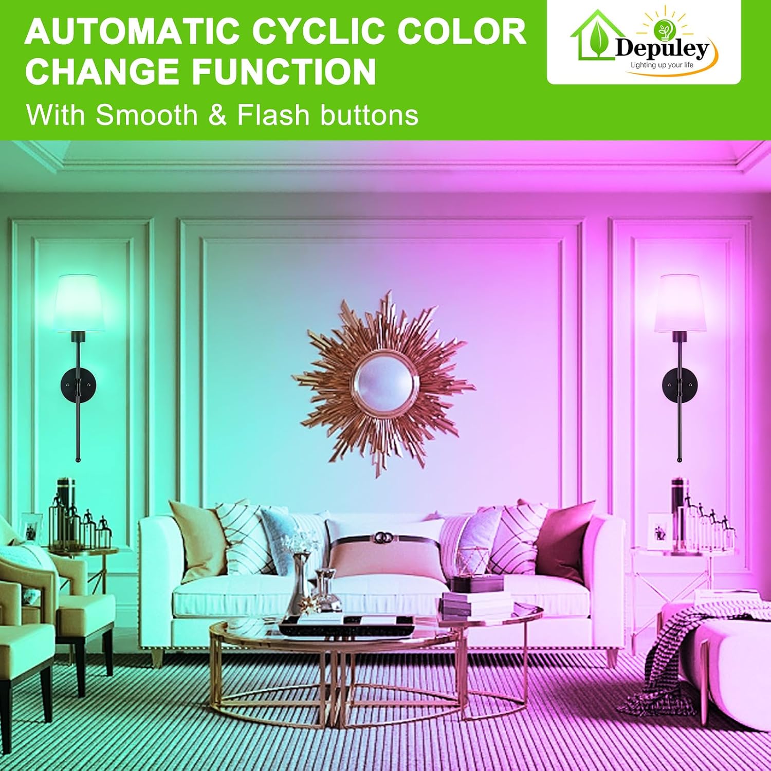 Depuley Battery Operated Wall Sconce: Set of 2 Wireless Wall Lights with Remote for Bedroom - Black Rechargeable 15 Colors RGB Halloween Wall Lamp for Living Room Hallway - Image 4