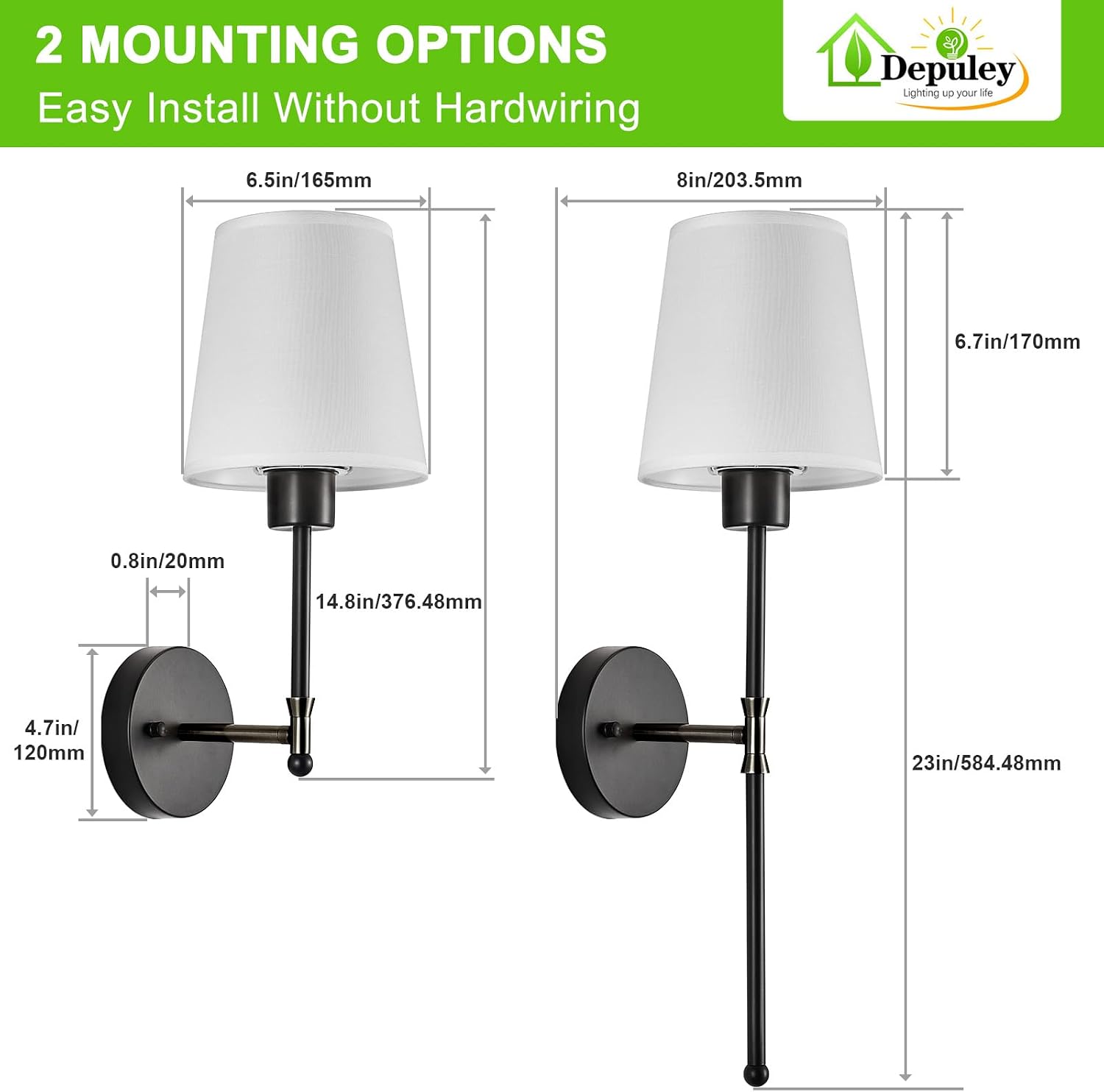 Depuley Battery Operated Wall Sconce: Set of 2 Wireless Wall Lights with Remote for Bedroom - Black Rechargeable 15 Colors RGB Halloween Wall Lamp for Living Room Hallway - Image 7