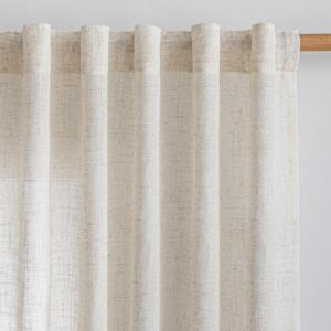 MYSKY HOME Linen Curtains for Living Room, Natural Semi Sheer Curtains & Drapes 84 inches Length 2 Panels Set Farmhouse Country Boho Style Back Tab Draperies for Sliding Glass Door, 50" Wide, Linen