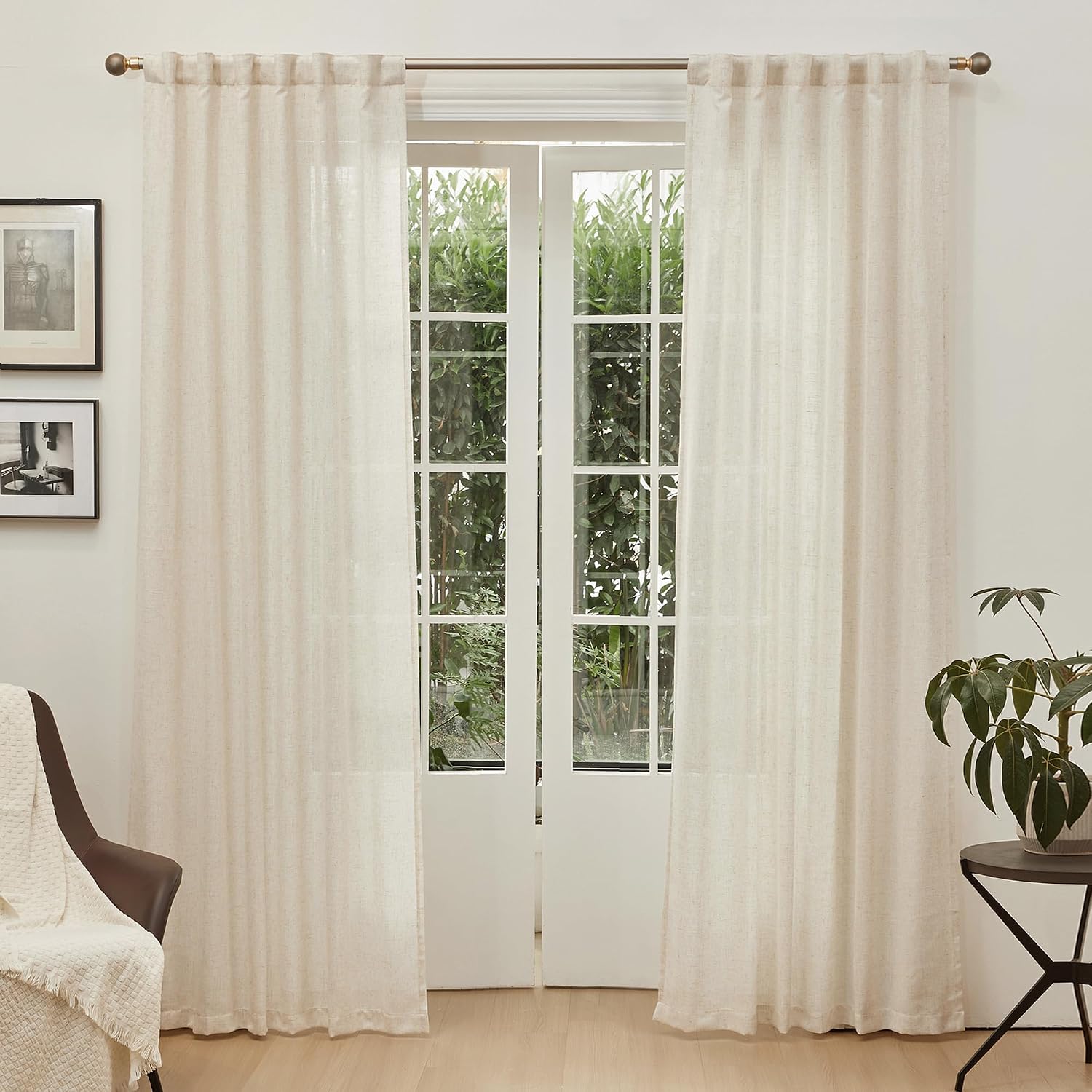 MYSKY HOME Linen Curtains for Living Room, Natural Semi Sheer Curtains & Drapes 84 inches Length 2 Panels Set Farmhouse Country Boho Style Back Tab Draperies for Sliding Glass Door, 50" Wide, Linen - Image 2