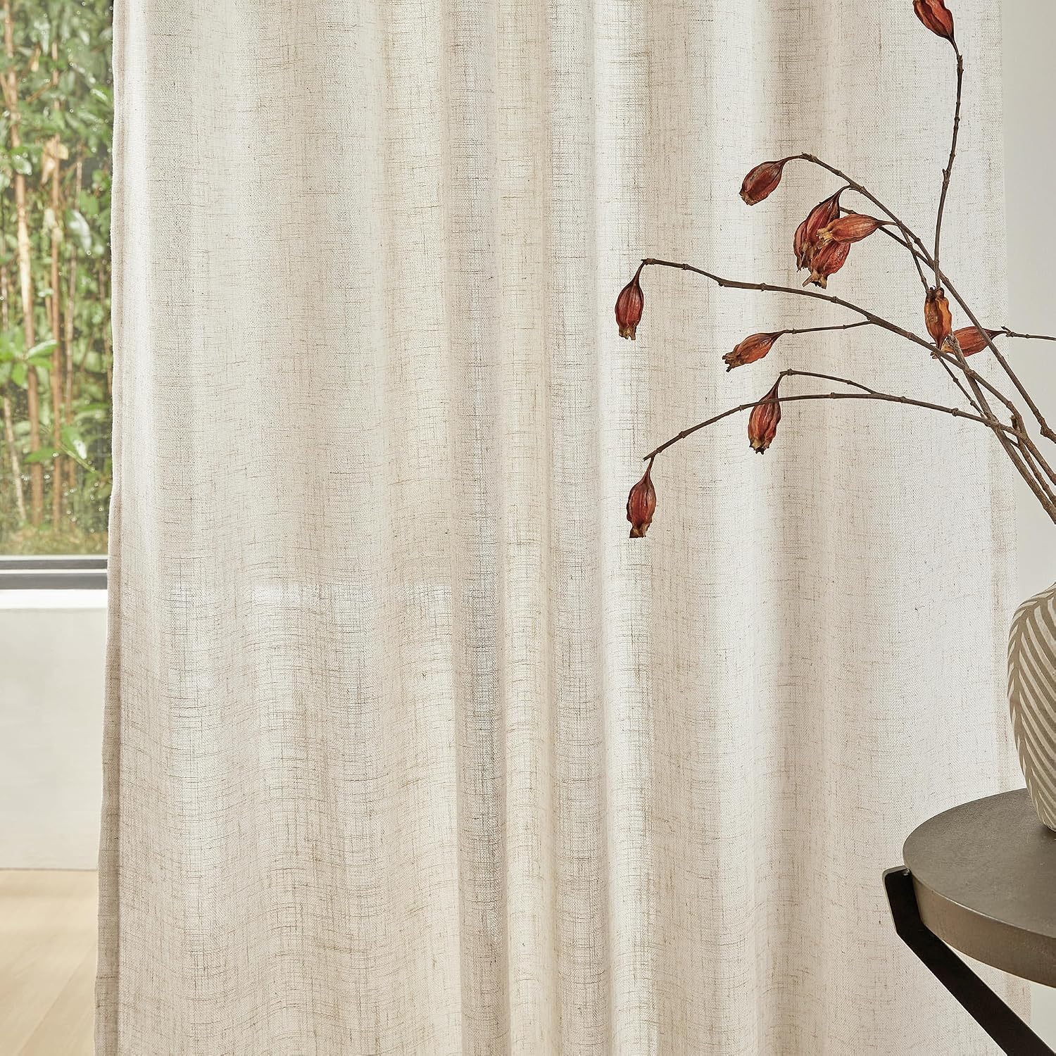 MYSKY HOME Linen Curtains for Living Room, Natural Semi Sheer Curtains & Drapes 84 inches Length 2 Panels Set Farmhouse Country Boho Style Back Tab Draperies for Sliding Glass Door, 50" Wide, Linen - Image 4