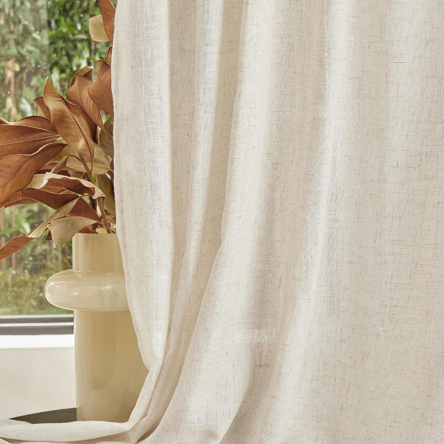 MYSKY HOME Linen Curtains for Living Room, Natural Semi Sheer Curtains & Drapes 84 inches Length 2 Panels Set Farmhouse Country Boho Style Back Tab Draperies for Sliding Glass Door, 50" Wide, Linen - Image 5