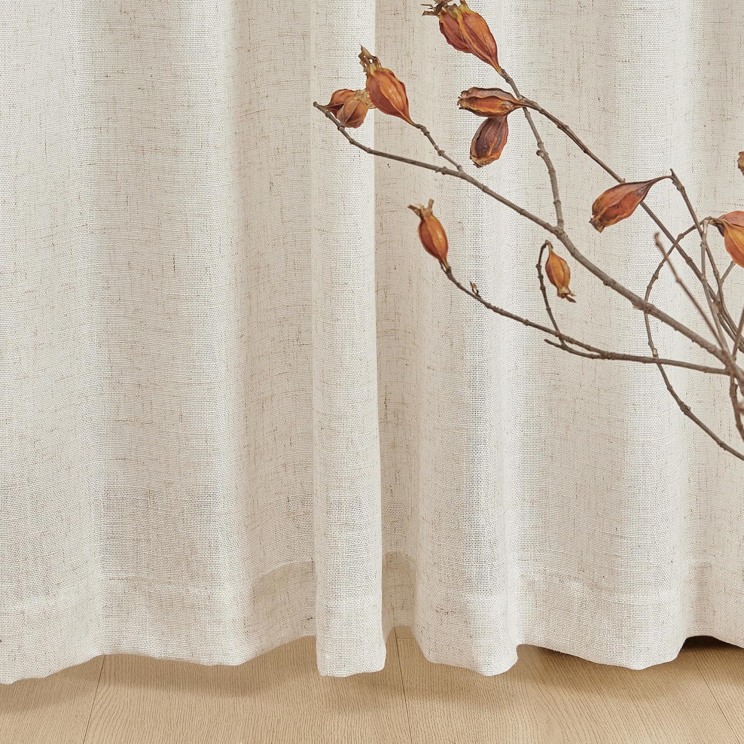 MYSKY HOME Linen Curtains for Living Room, Natural Semi Sheer Curtains & Drapes 84 inches Length 2 Panels Set Farmhouse Country Boho Style Back Tab Draperies for Sliding Glass Door, 50" Wide, Linen - Image 7