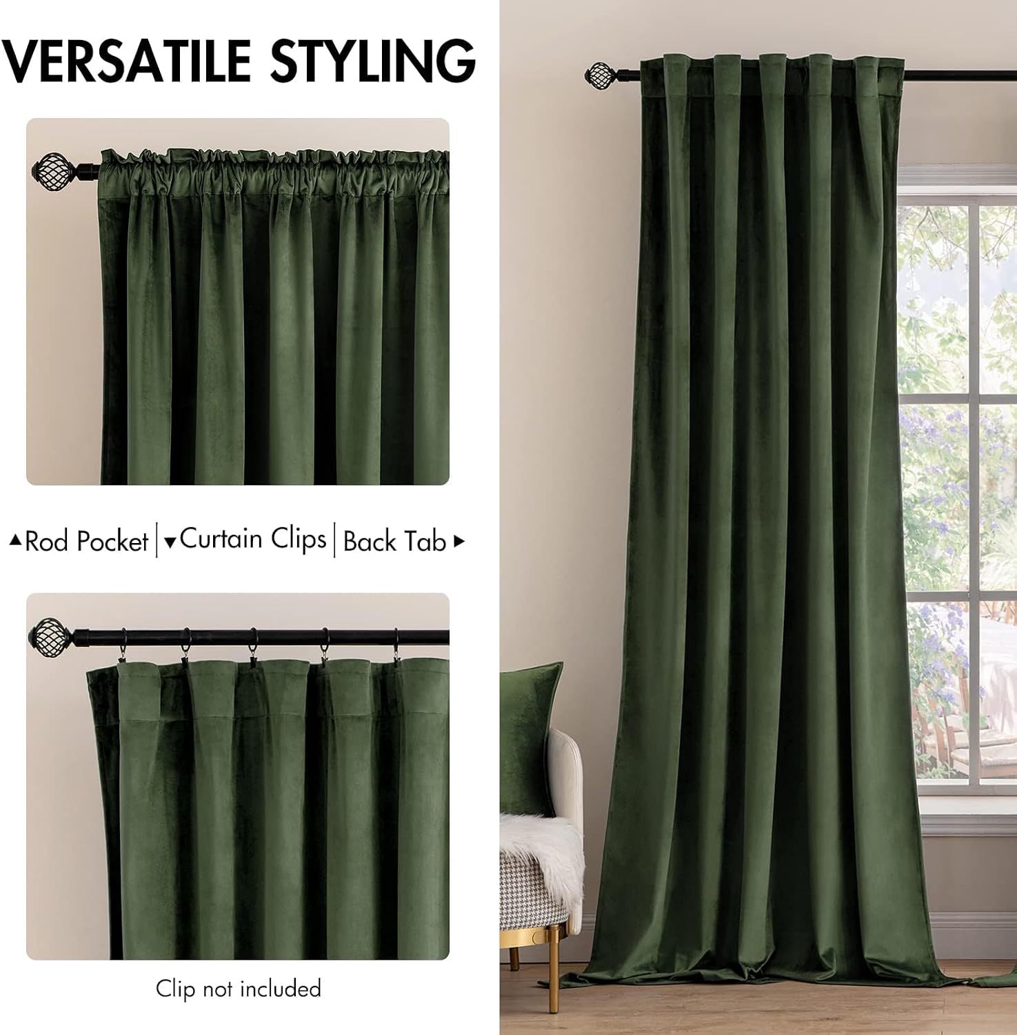 MIULEE Velvet Curtains 52x84 inches 2 Panels Olive Green Blackout Curtains - Image 2