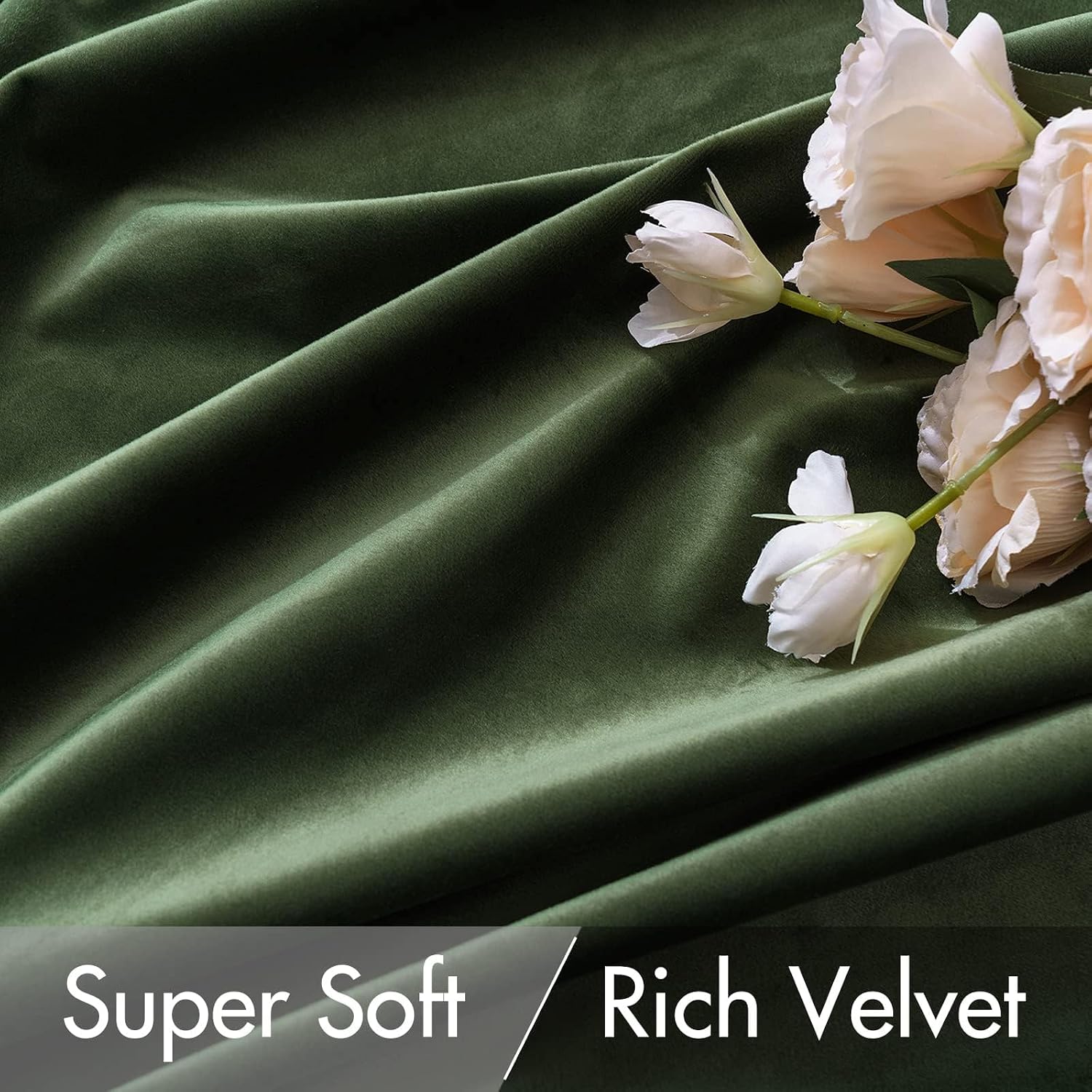 MIULEE Velvet Curtains 52x84 inches 2 Panels Olive Green Blackout Curtains - Image 4