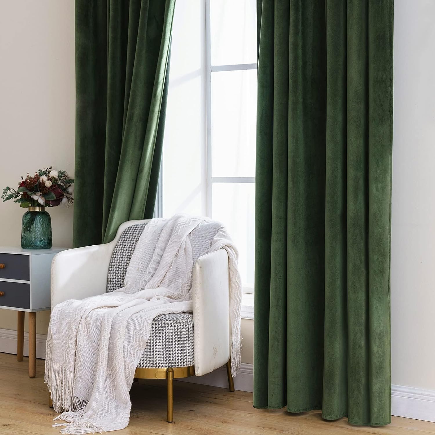 MIULEE Velvet Curtains 52x84 inches 2 Panels Olive Green Blackout Curtains - Image 7